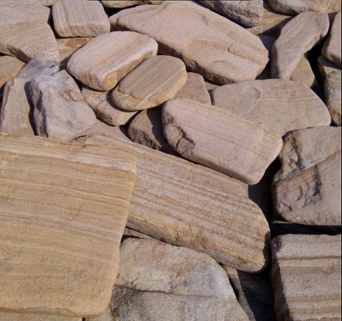 Kamenclub.ru: Песчаник пластушка галтованный желтый с рисунком (3 см)  купить в Казани плитняк - пластушка желтый песчаник 21000 руб/м3   фото КАМЕНЬ КЛУБ