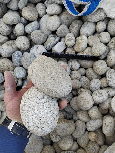 Kamenclub.ru: Галька речная окат (серо-белая) фр. 70-120 мм купить  в Казани галька галечник бело-серая, серо-белая, серая, белая речная природная галька  8000 руб/т   фото КАМЕНЬ КЛУБ