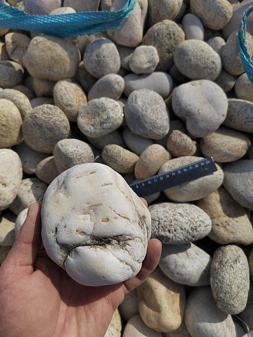 Kamenclub.ru: Галька речная окат (серо-белая) фр. 70-120 мм купить  в Казани галька галечник бело-серая, серо-белая, серая, белая речная природная галька  8000 руб/т   фото КАМЕНЬ КЛУБ