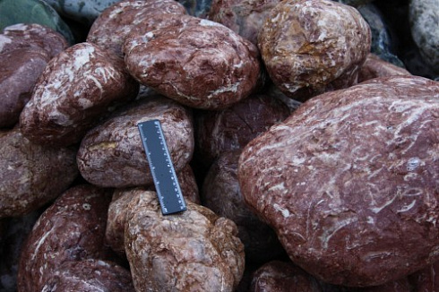 Kamenclub.ru: Розовый валунчик фр.100-300 мм.  купить в Казани крупный природный камень розовый, серый молочный красный речной галечник природный 7850 руб/т   фото КАМЕНЬ КЛУБ