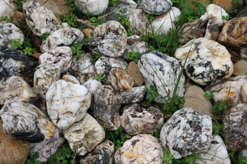 Kamenclub.ru: Кварцевый валунчик фр.100-300 мм.  купить в Казани кварц белый, бежевый молочный рыжий крупный природный камень галечник 7850 руб/т   фото КАМЕНЬ КЛУБ