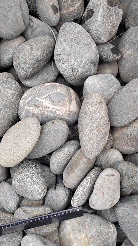 Kamenclub.ru: Галька речная окат (темно-серая) фр. 70-150 мм. купить  в Казани галька речная темно-серая, синяя, серая речная галька округлая  8000 руб/т   фото КАМЕНЬ КЛУБ