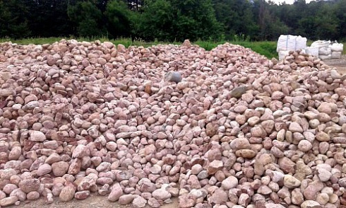 Kamenclub.ru: Розовый валунчик фр.100-300 мм.  купить в Казани крупный природный камень розовый, серый молочный красный речной галечник природный 7850 руб/т   фото КАМЕНЬ КЛУБ