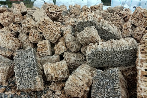 Kamenclub.ru: Крымский природный меотис фр. 100-500 мм.  купить в Казани меотис бежевый рыжий молочный желтый ракушечник 4 500 руб/т   фото КАМЕНЬ КЛУБ